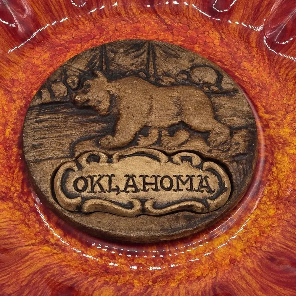 Vintage Treasure Craft Oklahoma Souvenir Dish Red Orange Bear
